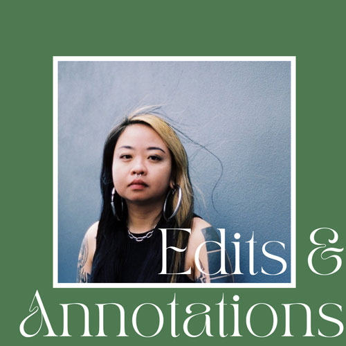 Portrait of Cher Tan. She's standing in front of a blue background and the portrait has the green Edits & Annotations frame