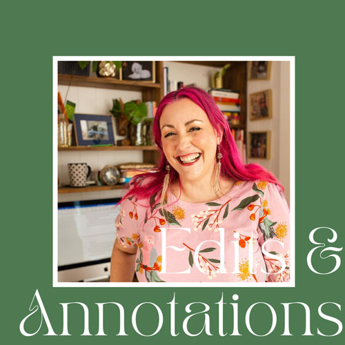 Portrait of Melanie in a room, with the green Edit & Annotations frame