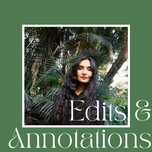 Portrait of Manisha Anjali with a dark green border and the words Edits & Annotations