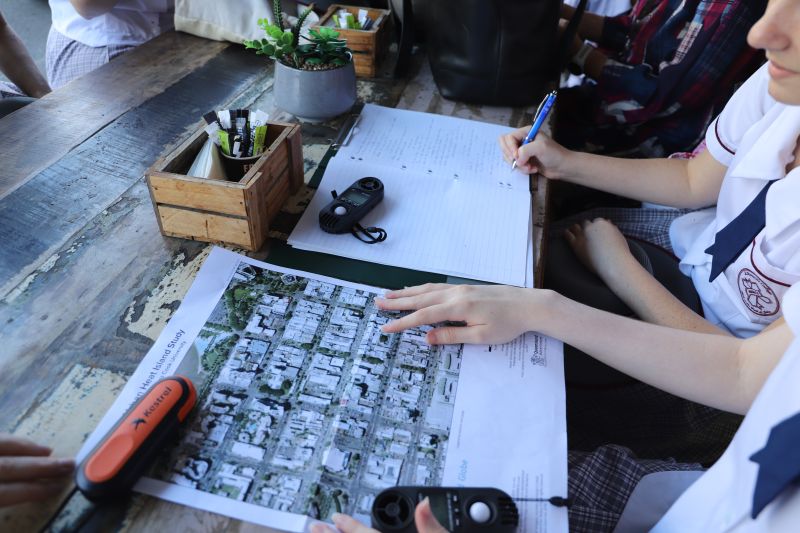 students looking at a map