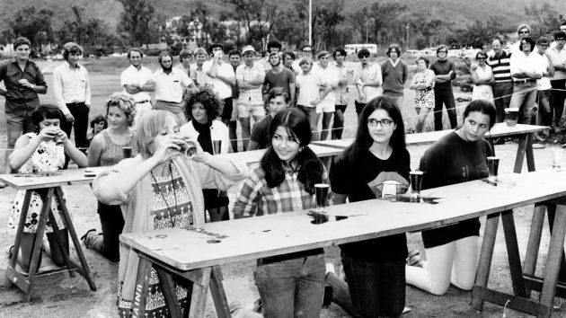 Beer drinking competition at JCU 1970s