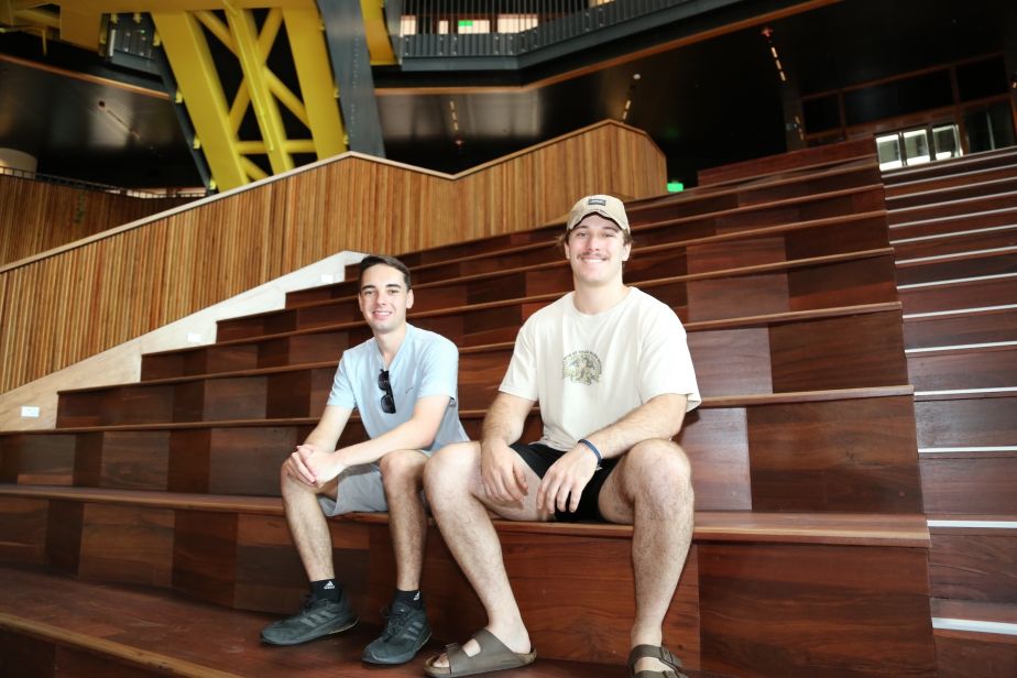 JCU third year Mechanical Engineering students Mitchell Greenland and Ethan Moody at the university's new Engineering and Innovation Place.