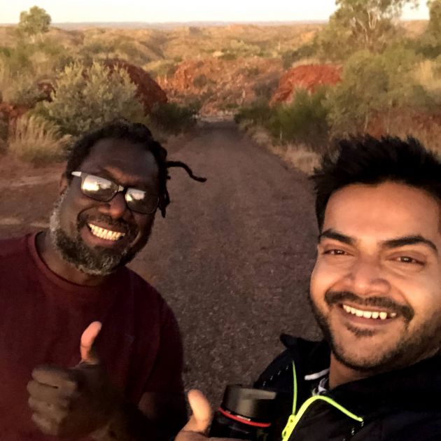 Two men smiling in outback Australia