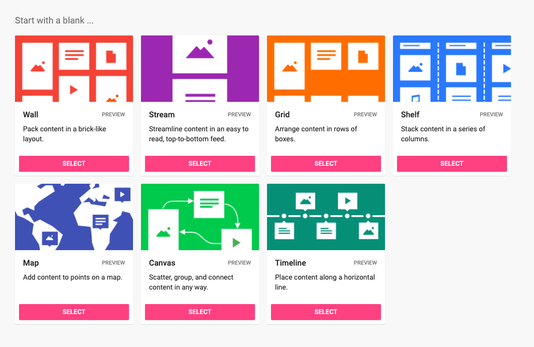 Screenshot of Padlet layout types