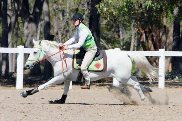 Hayley riding a horse in a camp drafting competition