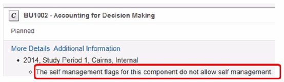 Screenshot showing self management flags for this component do not allow self management error message 