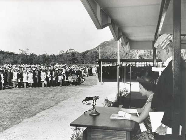 queen giving speech to students 1970