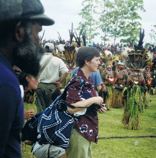 Maxine Whittaker attending a sing-sing in Papua New Guinea