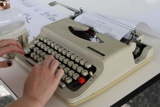A student using the club's typewriter. 