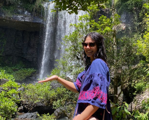 Anoushka at a waterfall on the Tablelands