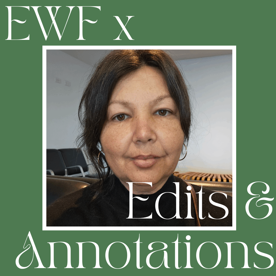 Portrait of Sarah in a green frame saying EWF x Edits & Annotations