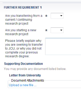  Screenshot showing some of the further requirement fields