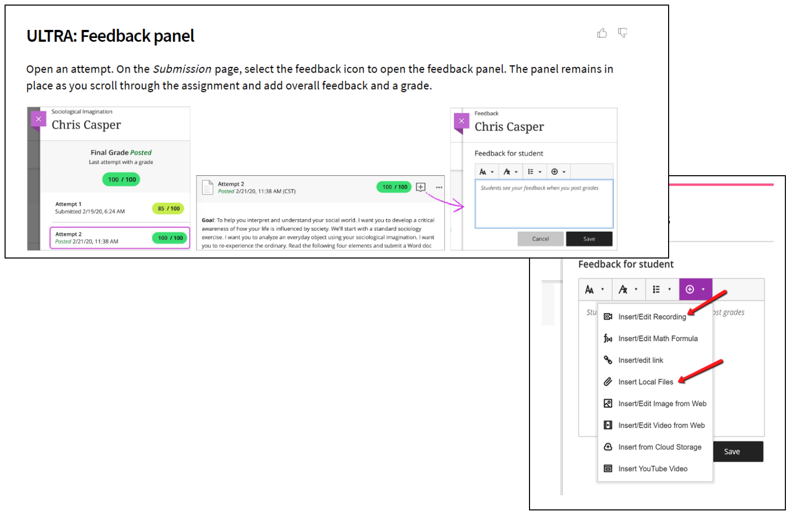 A screenshot showing the overall feedback panel