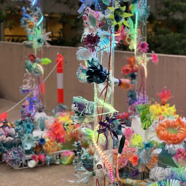 A close up view of the reef art installation