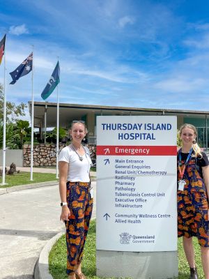 Isabella Stewart at the front of Thursday Island Hospital