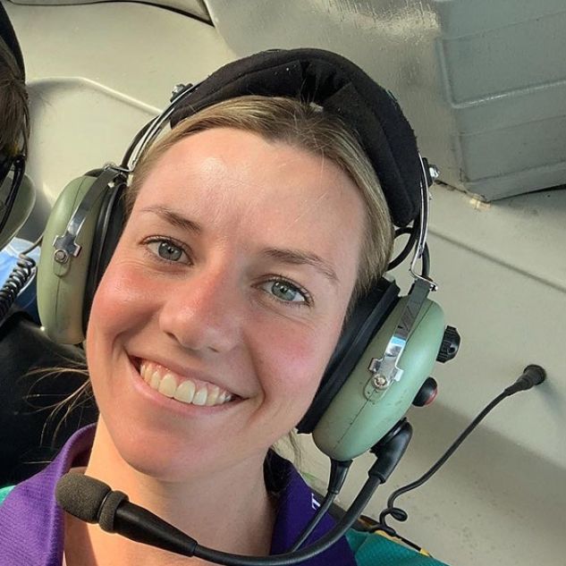 A selfie of JCU Alumni Emma Trimble in a helicopter. 