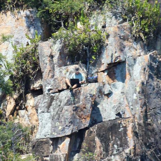 Observing poachers from a cliff