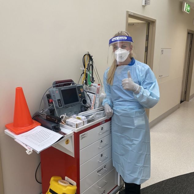 Samantha wearing personal protective equipment while on placement. 