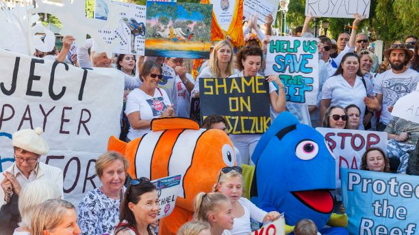Environmentalists protesting damage to the Great Barrier Reef
