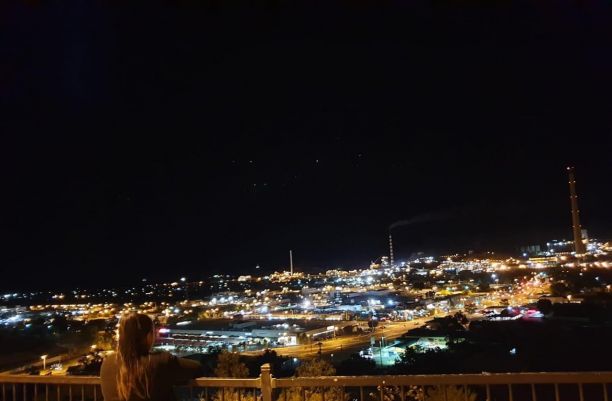 The town of Cherbourg at night. 