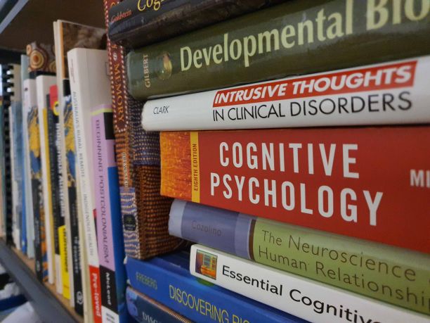Close up of Jodie's psychology textbooks 