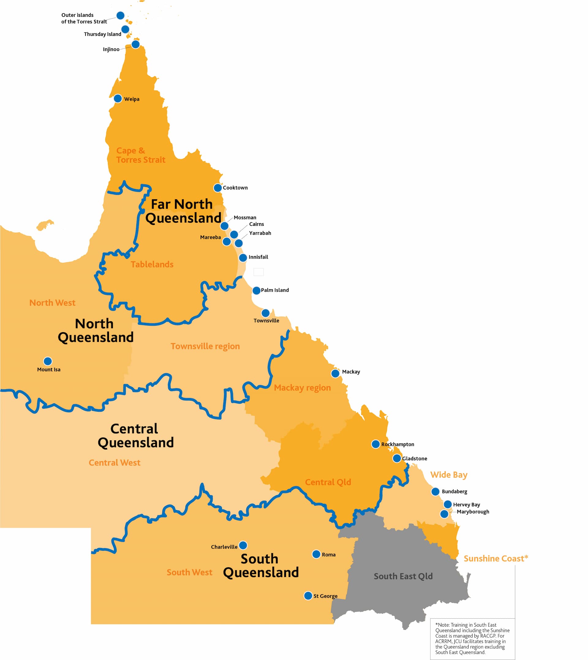 Map of Aboriginal and Torres Stait Islander health training posts. 