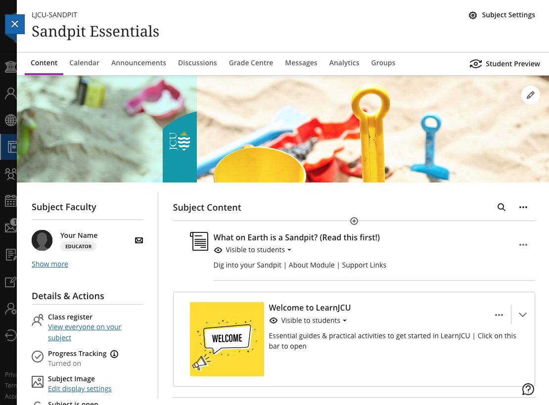 Screenshot of the Sandpit Essentials