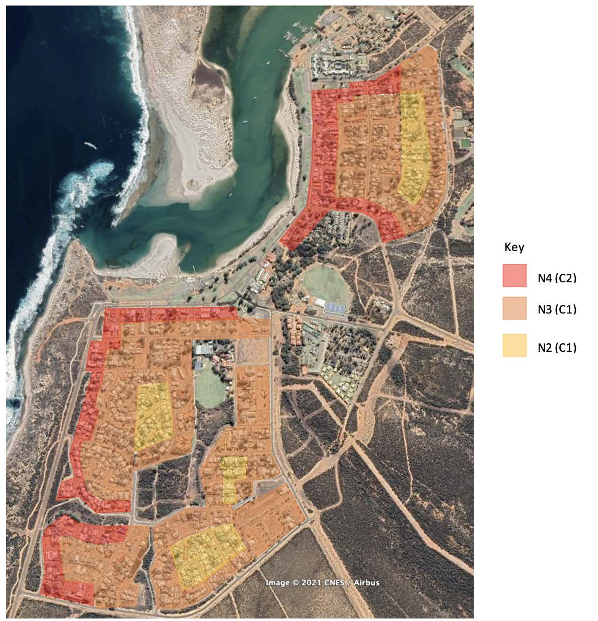 Wind Classifications to AS 4055 for house sites in the more established, northern part of Kalbarri. 