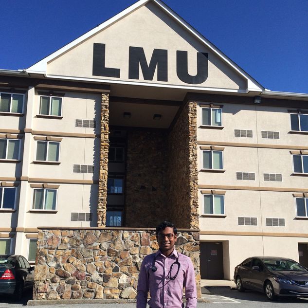 Doctor in front of LMU building