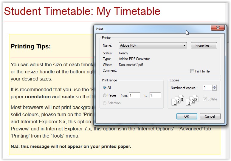 Screenshot showing Print Options window
