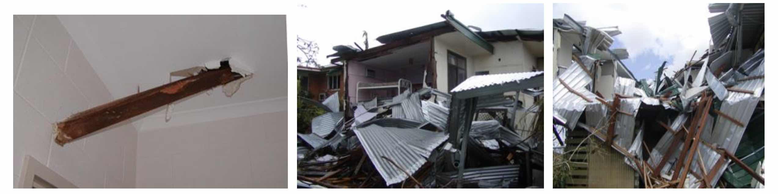 Houses damaged by wind-borne debris during TC Larry (Innisfail, Qld, 2006)