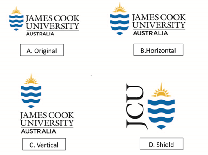 Current JCU logo with three proposed JCU logos