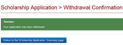 Withdrawal Confirmation success message.