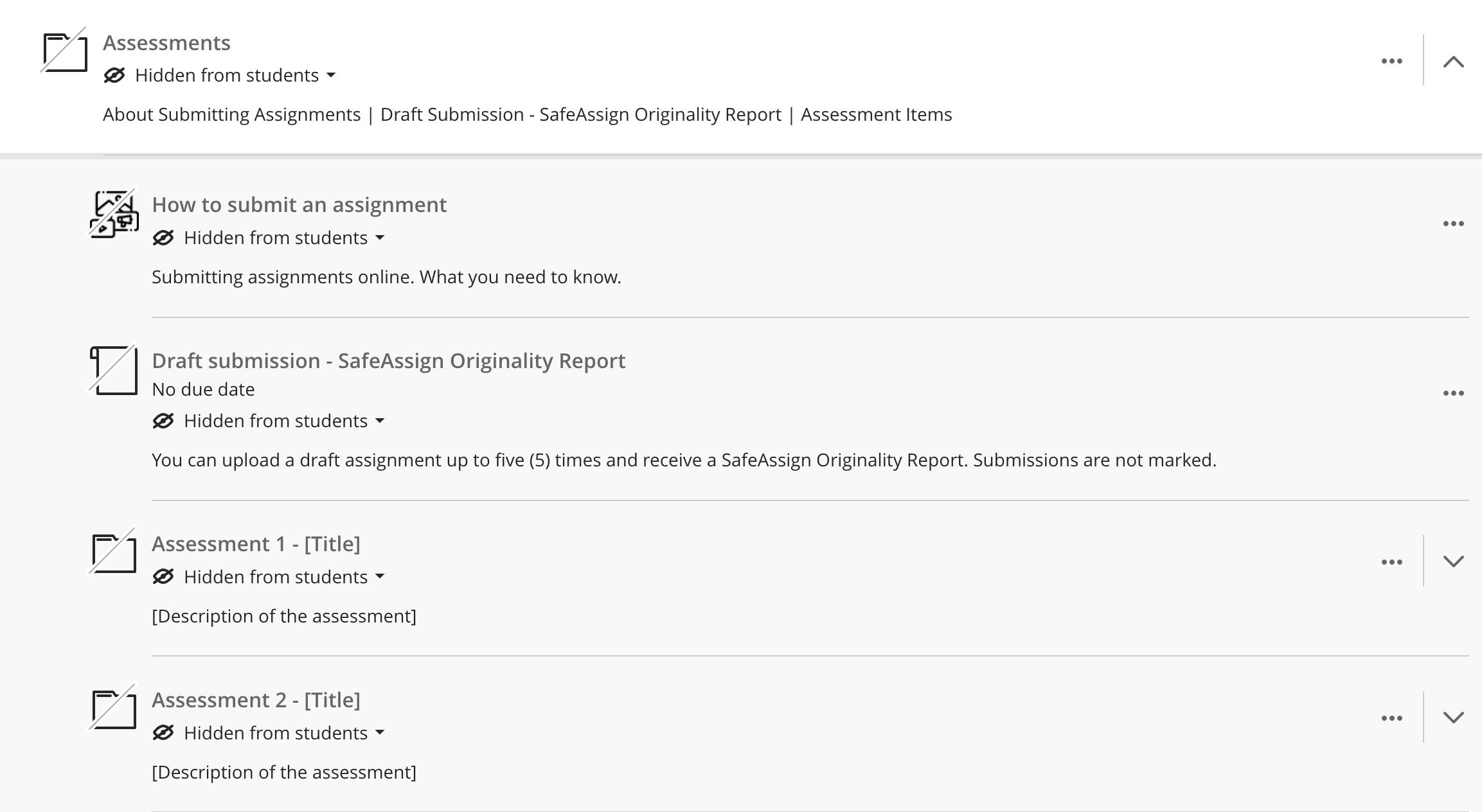 Screenshot of the templated assessment folder