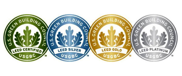 set of four LEED logos from green, blue, gold  to platinum