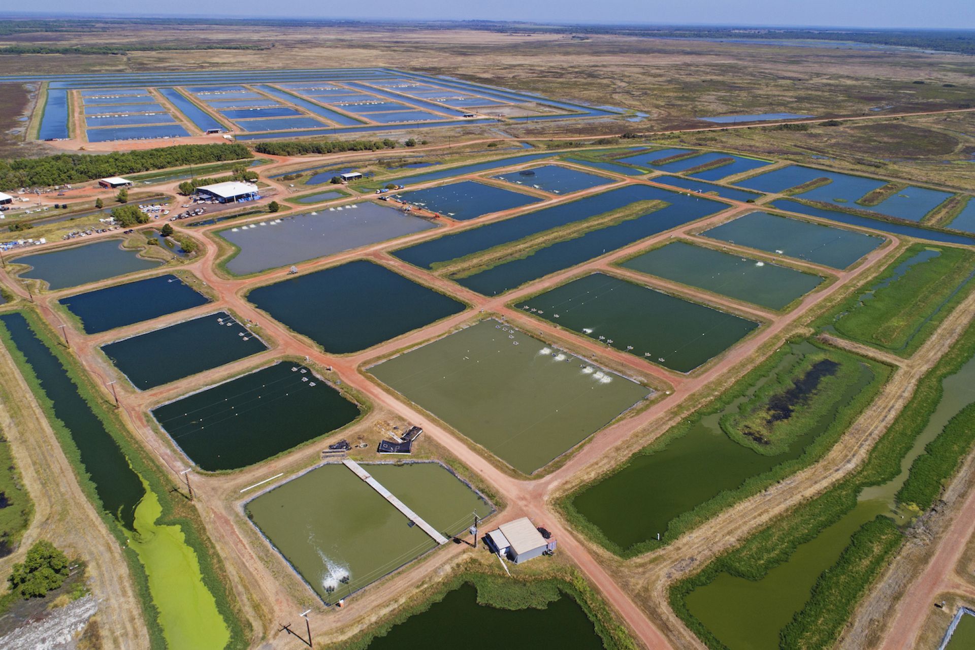aerial view of aquaculture ponds in the Northern Territory