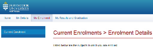 Description: Screenshot showing Current Enrolments > Enrolment Details