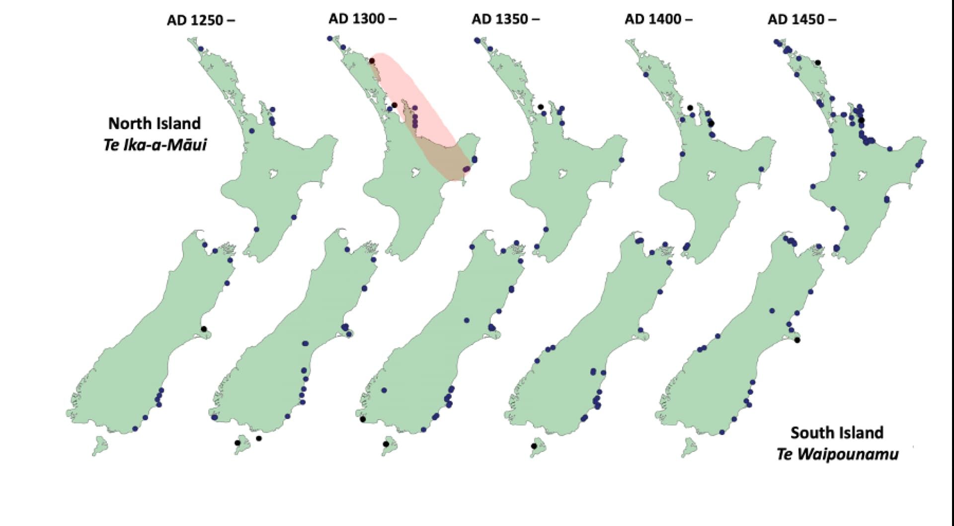 Map of NZ through time. 