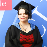 Bachelor of Laws Aulmni, Kaitlyn Hepple in her cap and gown at graduation. 
