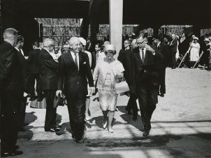 Prime Minister Harold Holt with his wife Zara touring the Douglas Campus grounds in 1966