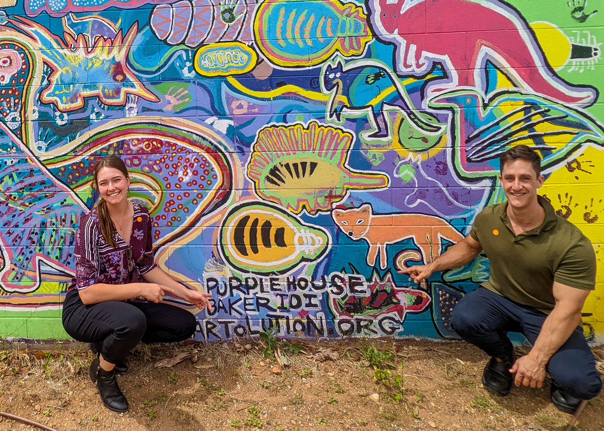 Hayley Skinner and Jasper Lawson at Purple House in Alice Springs