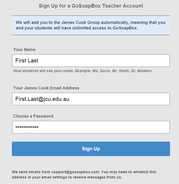Example of Sign up form