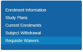 Screenshot showing My Study Plans Requisite Waiver link.