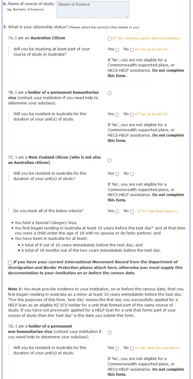 Example Request for Commonwealth support and HECs-Help form