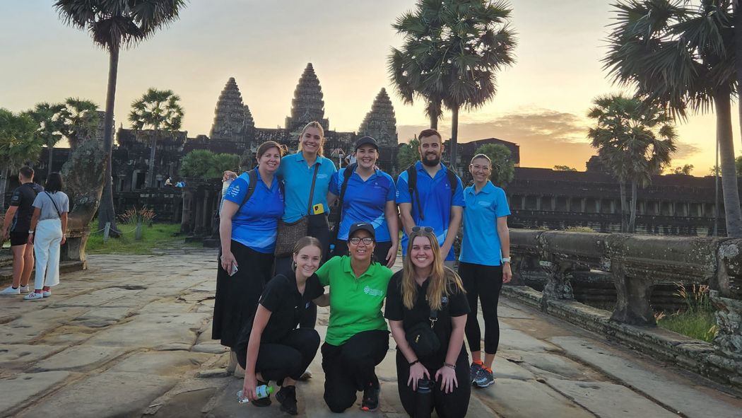 A group of J.C.U. students and staff at a temple in Cambodia.