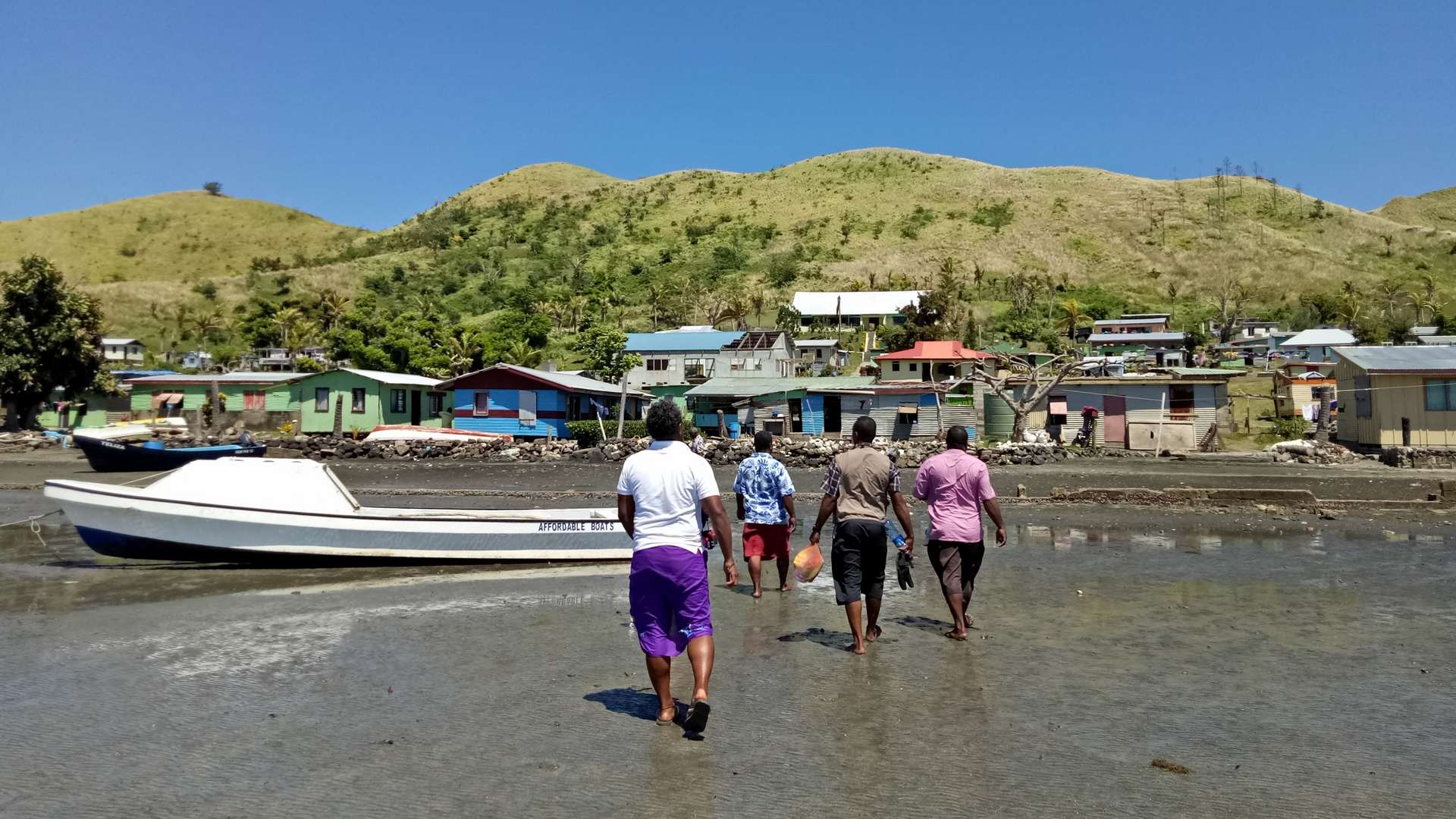 People on a beach in Fiji. 