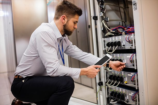 Technician in server room
