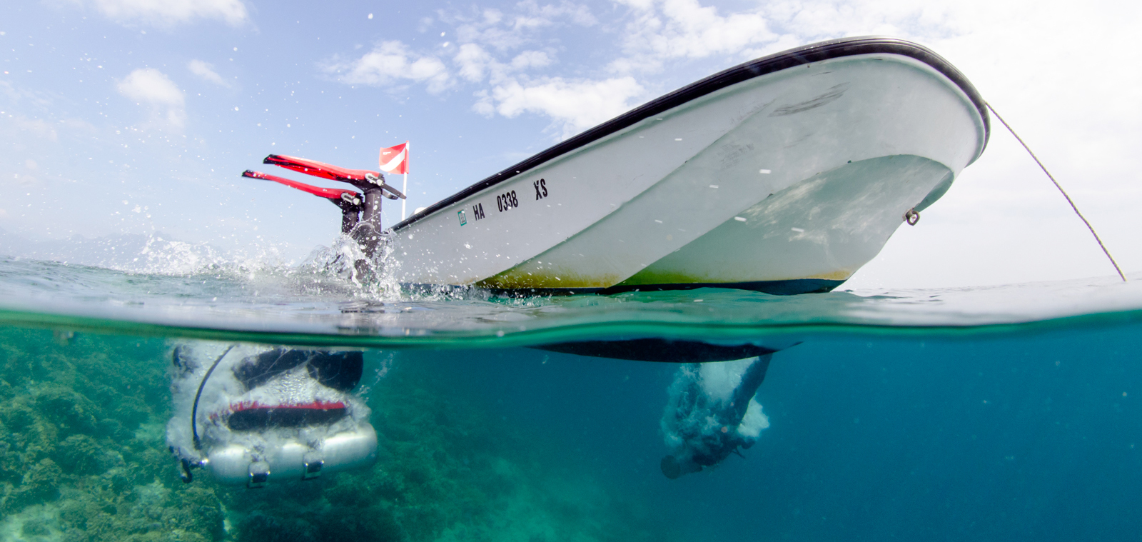 Divers entering the water