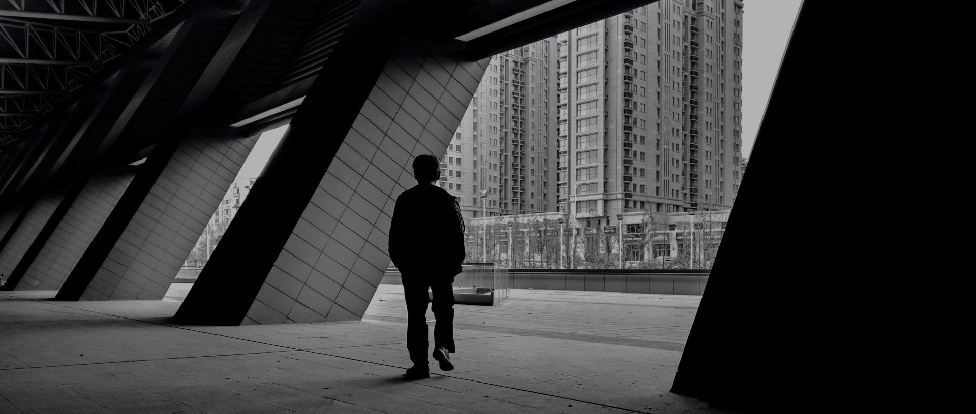 Lonely figure in urban setting