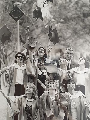 Graduates from the first law cohort celebrate